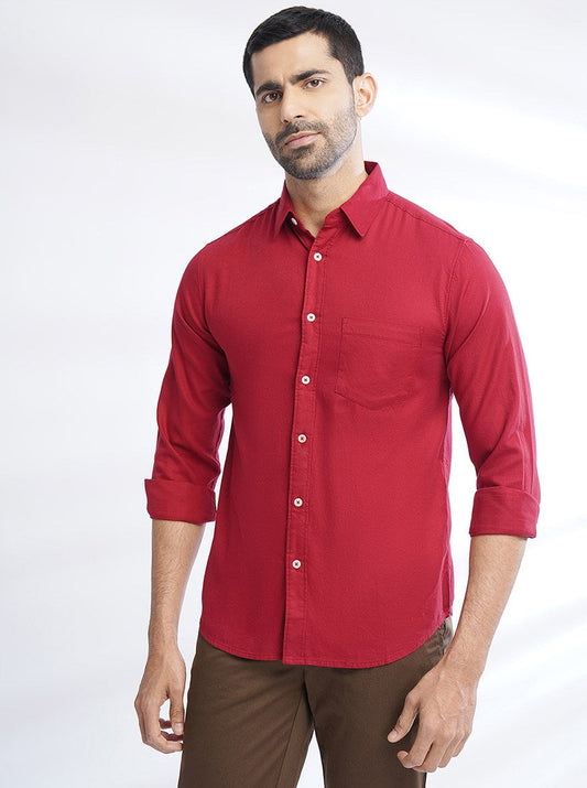 Red Solid Slim Fit Casual Shirt | Greenfibre