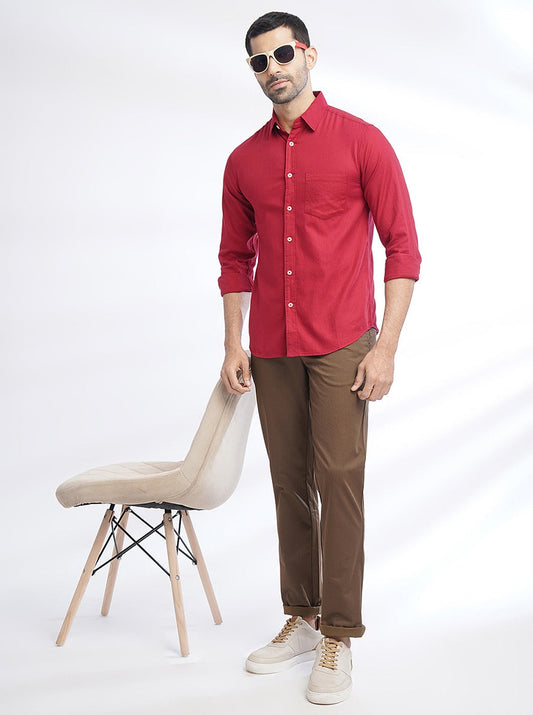 Red Solid Slim Fit Casual Shirt | Greenfibre