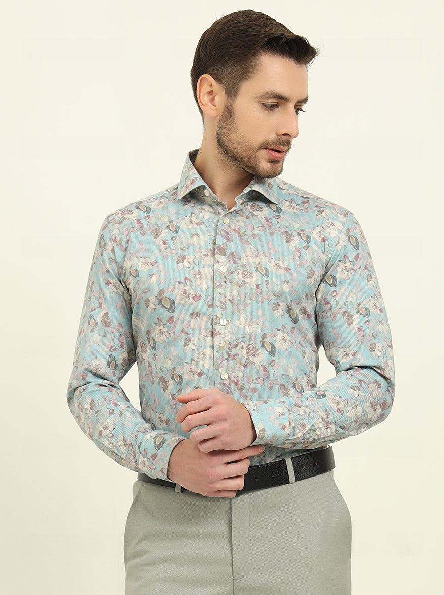Mint Green Printed Slim Fit Party Wear Shirt | Wyre