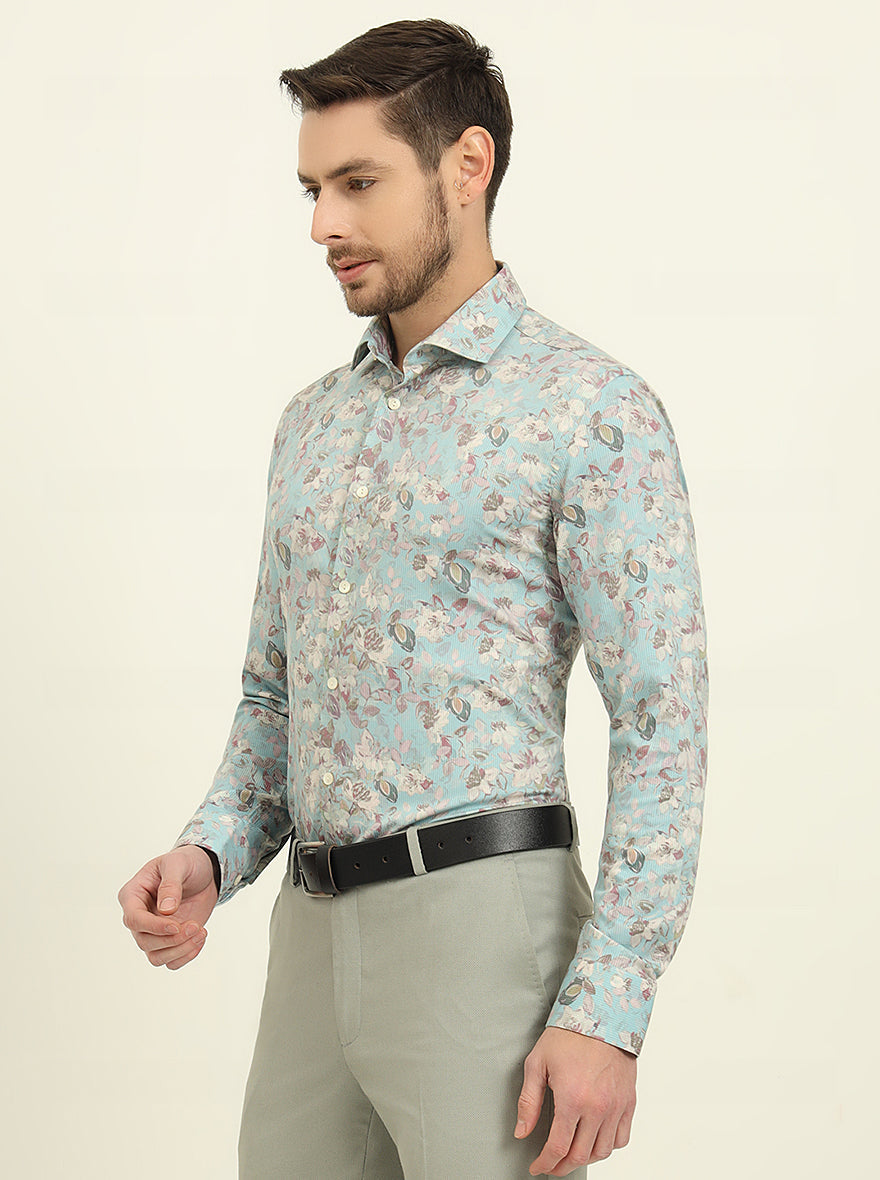 Mint Green Printed Slim Fit Party Wear Shirt | Wyre