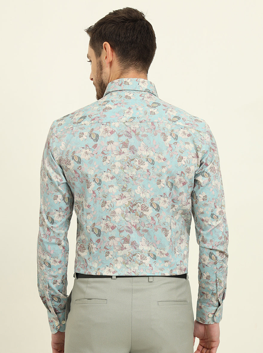 Mint Green Printed Slim Fit Party Wear Shirt | Wyre