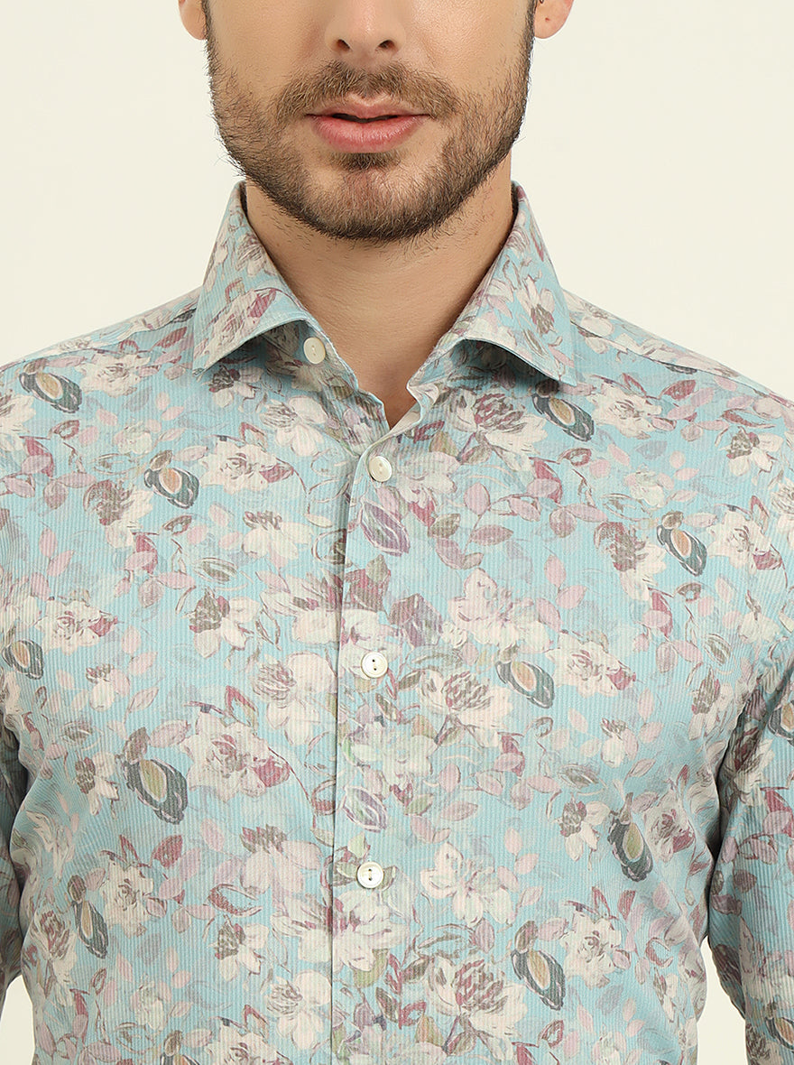 Mint Green Printed Slim Fit Party Wear Shirt | Wyre