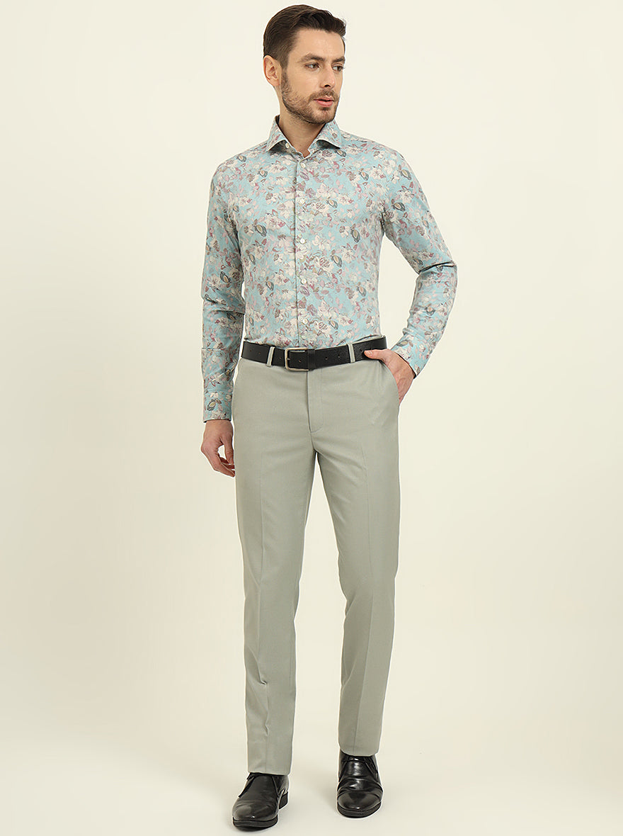 Mint Green Printed Slim Fit Party Wear Shirt | Wyre
