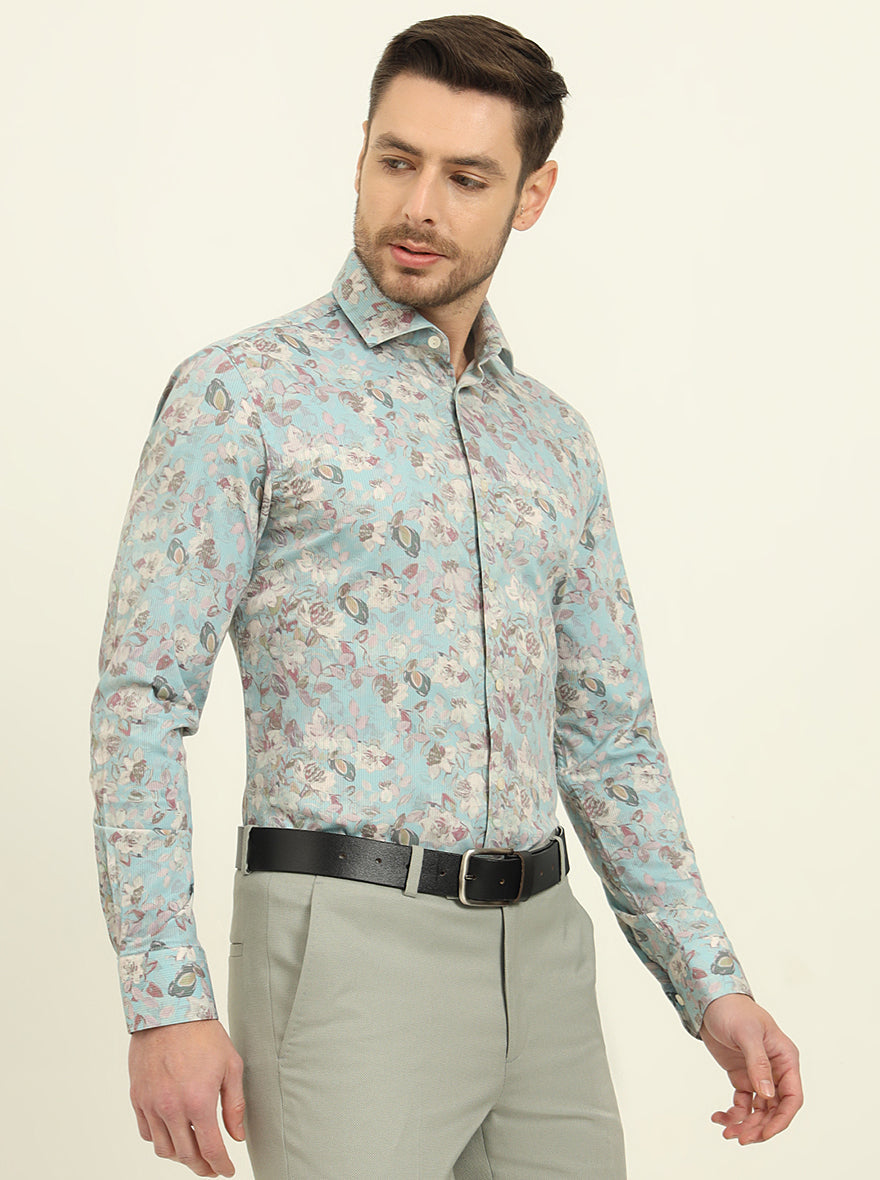 Mint Green Printed Slim Fit Party Wear Shirt | Wyre