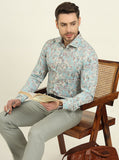 Mint Green Printed Slim Fit Party Wear Shirt | Wyre