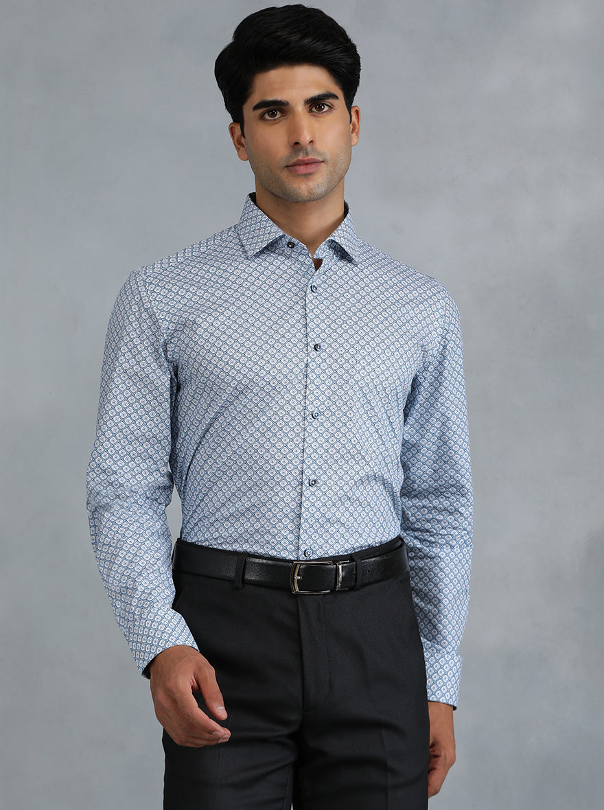 Blue Printed Slim Fit Formal Shirt | Greenfibre