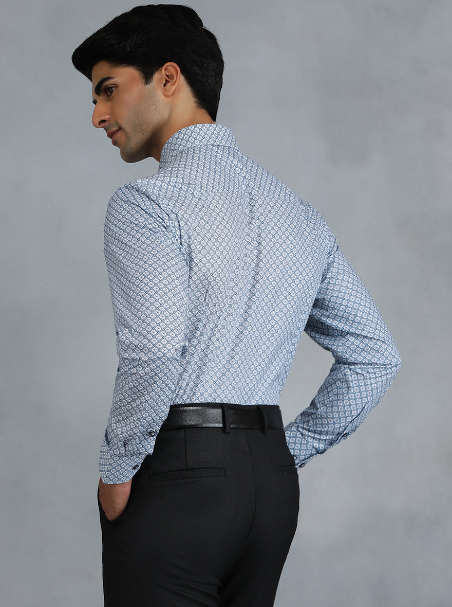 Blue Printed Slim Fit Formal Shirt | Greenfibre