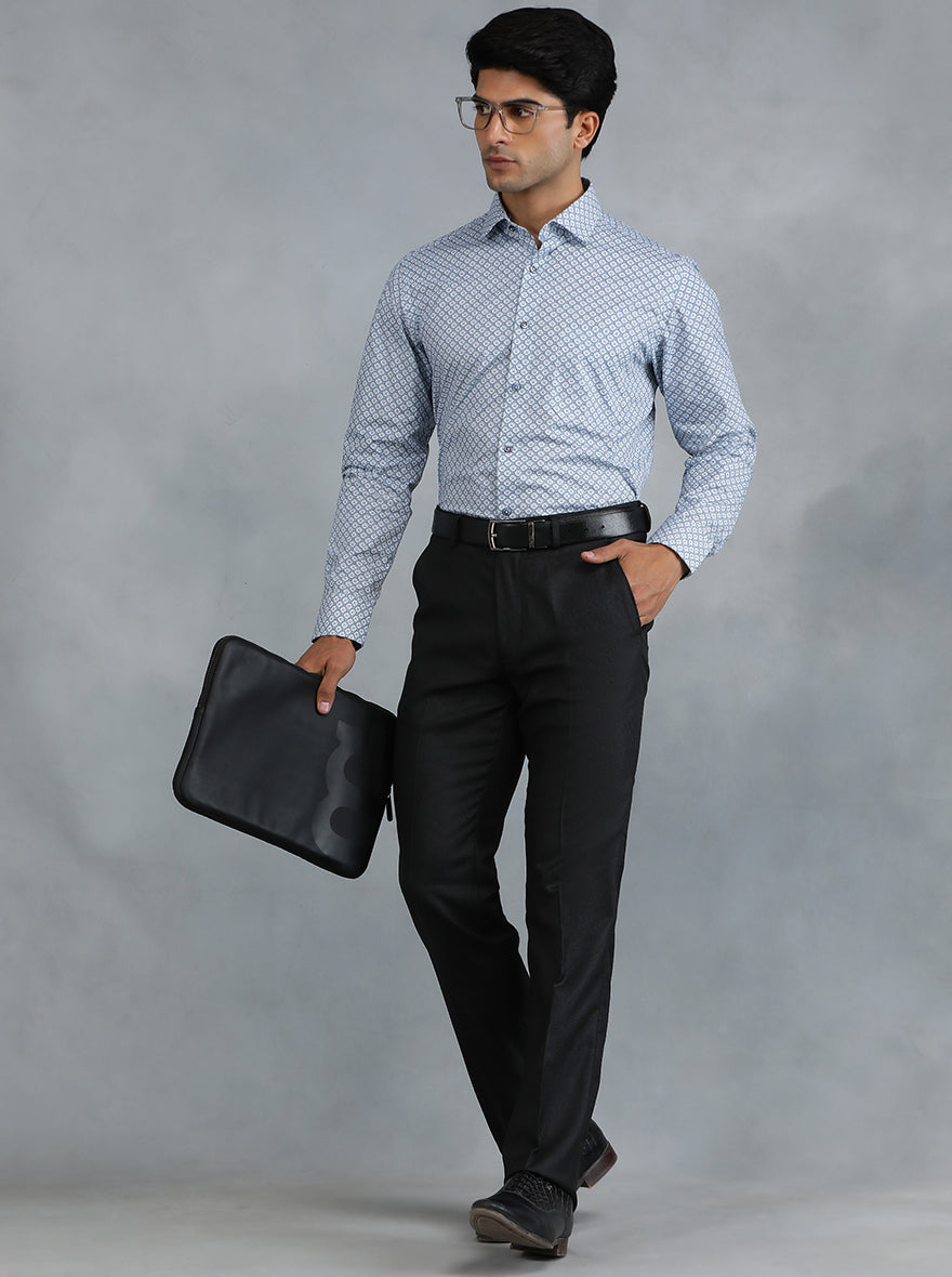 Blue Printed Slim Fit Formal Shirt | Greenfibre