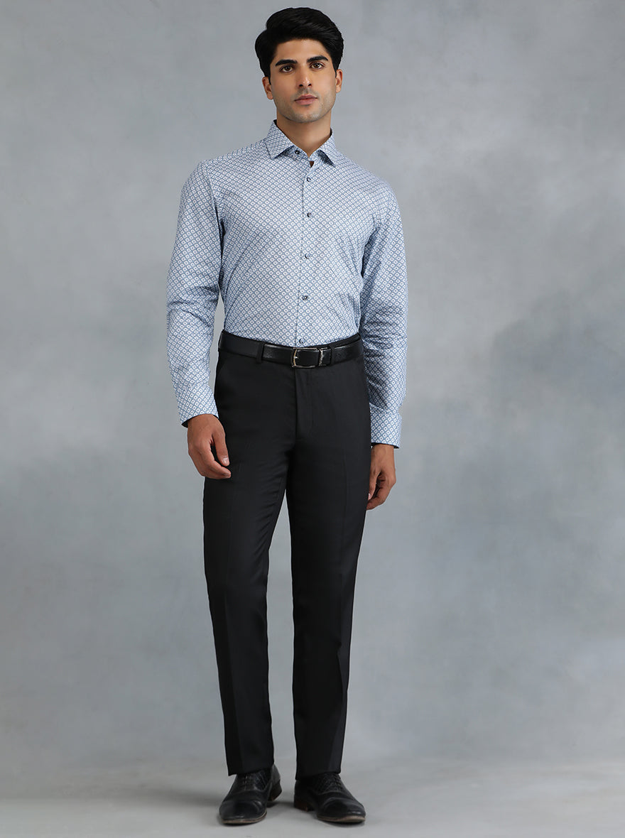 Blue Printed Slim Fit Formal Shirt | Greenfibre