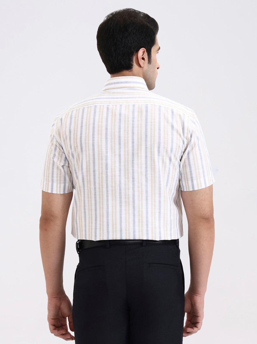 Blue & Fawn Striped Regular Fit Formal Shirt | Greenfibre