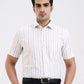 Blue & Fawn Striped Regular Fit Formal Shirt | Greenfibre