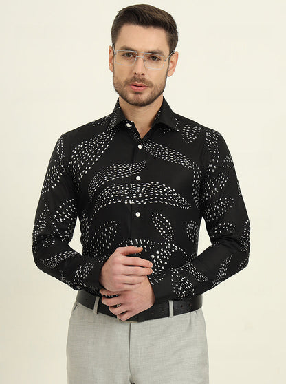 Black Printed Slim Fit Party Wear Shirt | Wyre