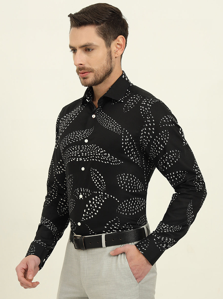 Black Printed Slim Fit Party Wear Shirt | Wyre