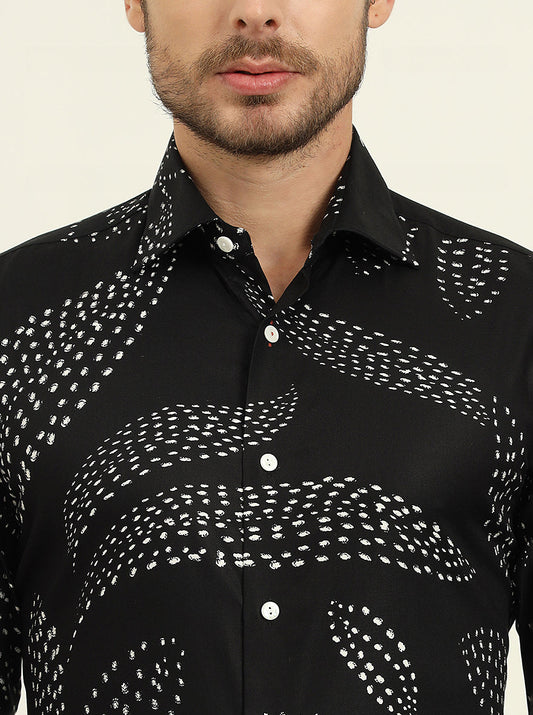 Black Printed Slim Fit Party Wear Shirt | Wyre