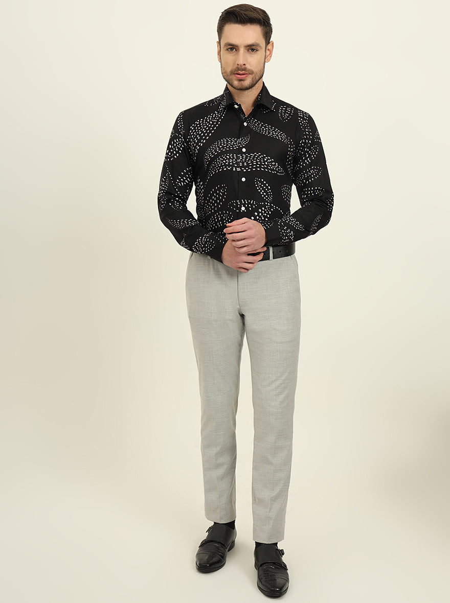 Black Printed Slim Fit Party Wear Shirt | Wyre