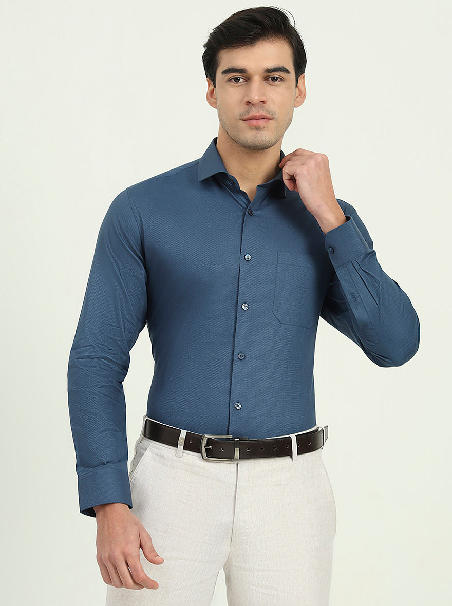 Navy Blue Solid Slim Fit Formal Shirt | Greenfibre