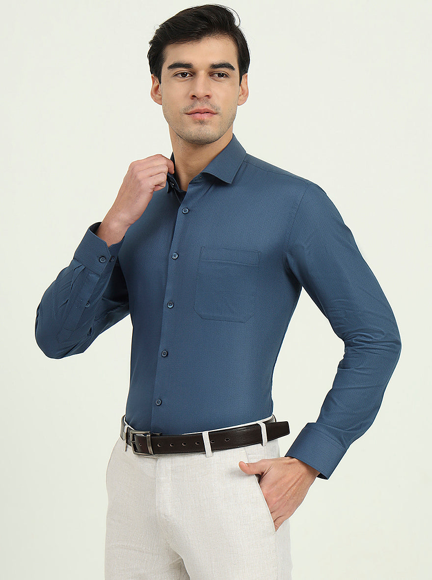 Navy Blue Solid Slim Fit Formal Shirt | Greenfibre