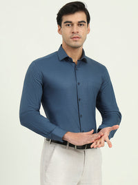 Navy Blue Solid Slim Fit Formal Shirt | Greenfibre