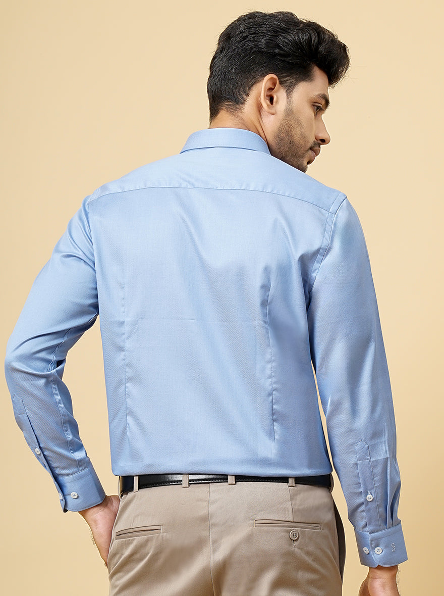 Sky Blue Solid Slim Fit Formal Shirt | Metal