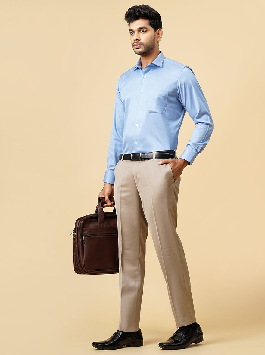 Sky Blue Solid Slim Fit Formal Shirt | Metal