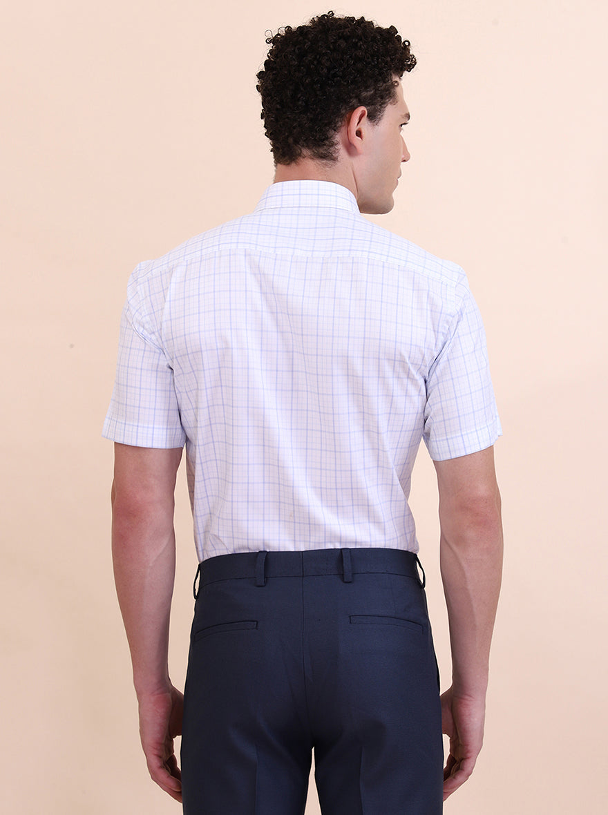 White & Blue Checked Regular Fit Formal Shirt | Greenfibre