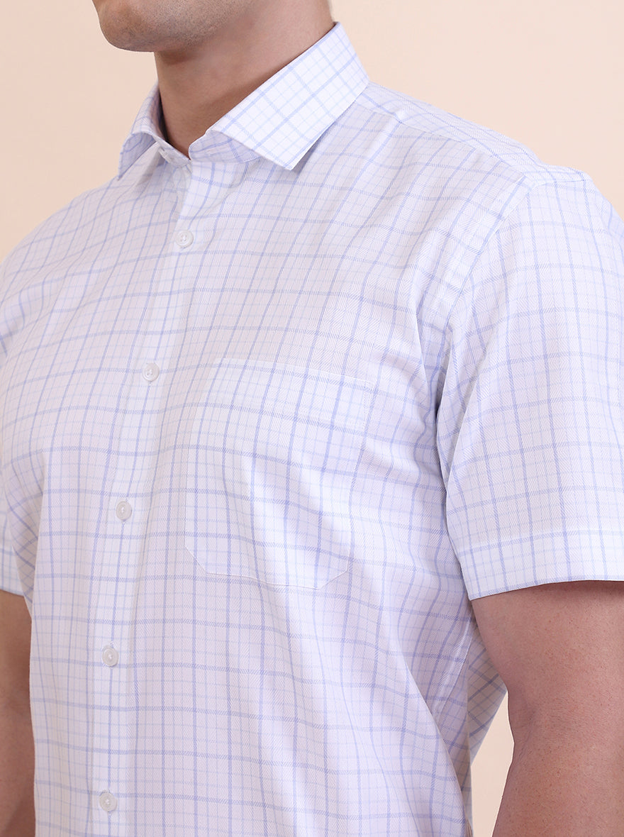 White & Blue Checked Regular Fit Formal Shirt | Greenfibre