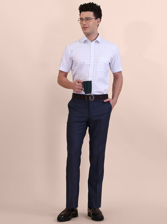 White & Blue Checked Regular Fit Formal Shirt | Greenfibre