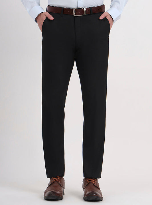 Black Solid Slim Fit Formal Trouser | Greenfibre