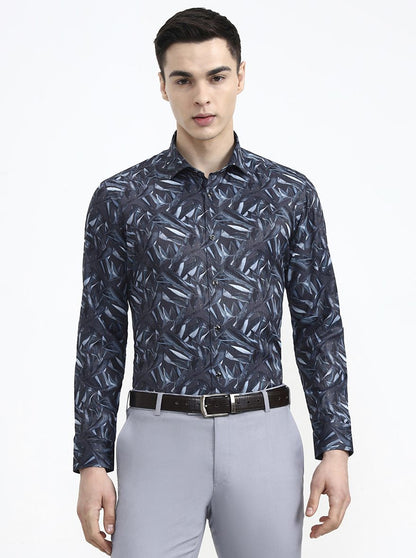 Grey Printed Slim Fit Formal Shirt | Greenfibre