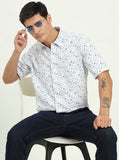 Blue Printed Slim Fit Semi Casual Shirt | Greenfibre