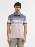 Blue & Fawn Striped Regular Fit Polo T-Shirt | Greenfibre
