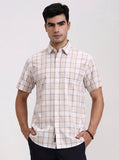 Beige Checked Slim Fit Casual Shirt | Greenfibre