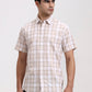 Beige Checked Slim Fit Casual Shirt | Greenfibre