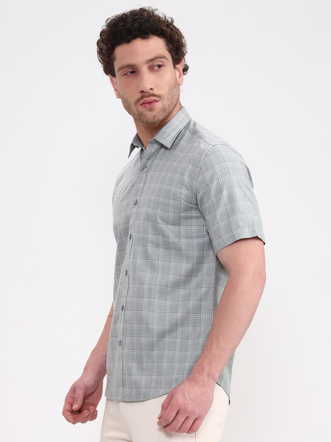 Green Checked Smart Fit Semi Casual Shirt | Greenfibre