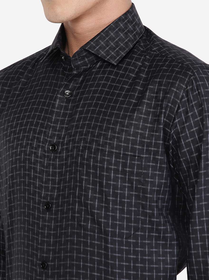 Navy Blue Checked Slim fit Formal Shirt | Greenfibre