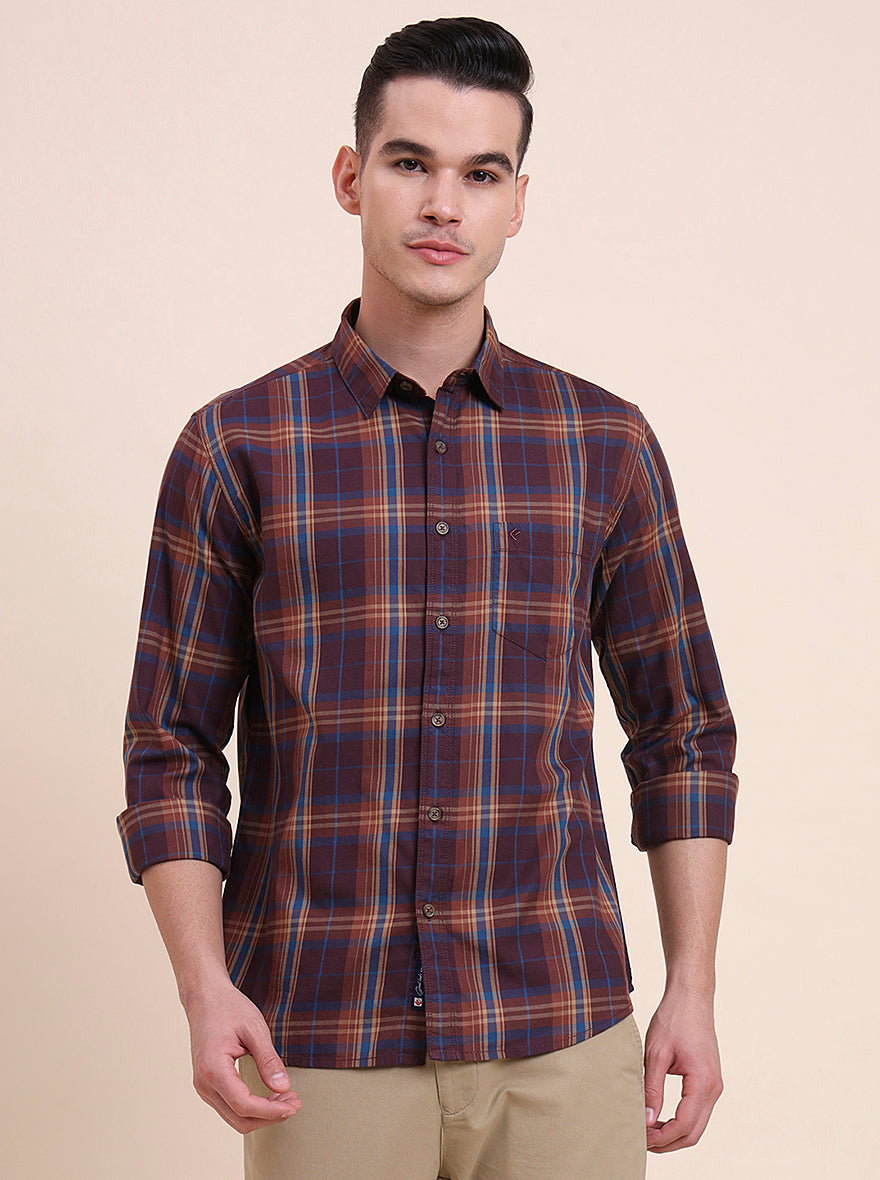 Purple Checked Slim Fit Casual Shirt | Greenfibre