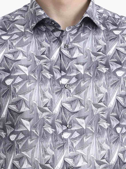 Grey Printed Slim Fit Party Wear Shirt | Greenfibre
