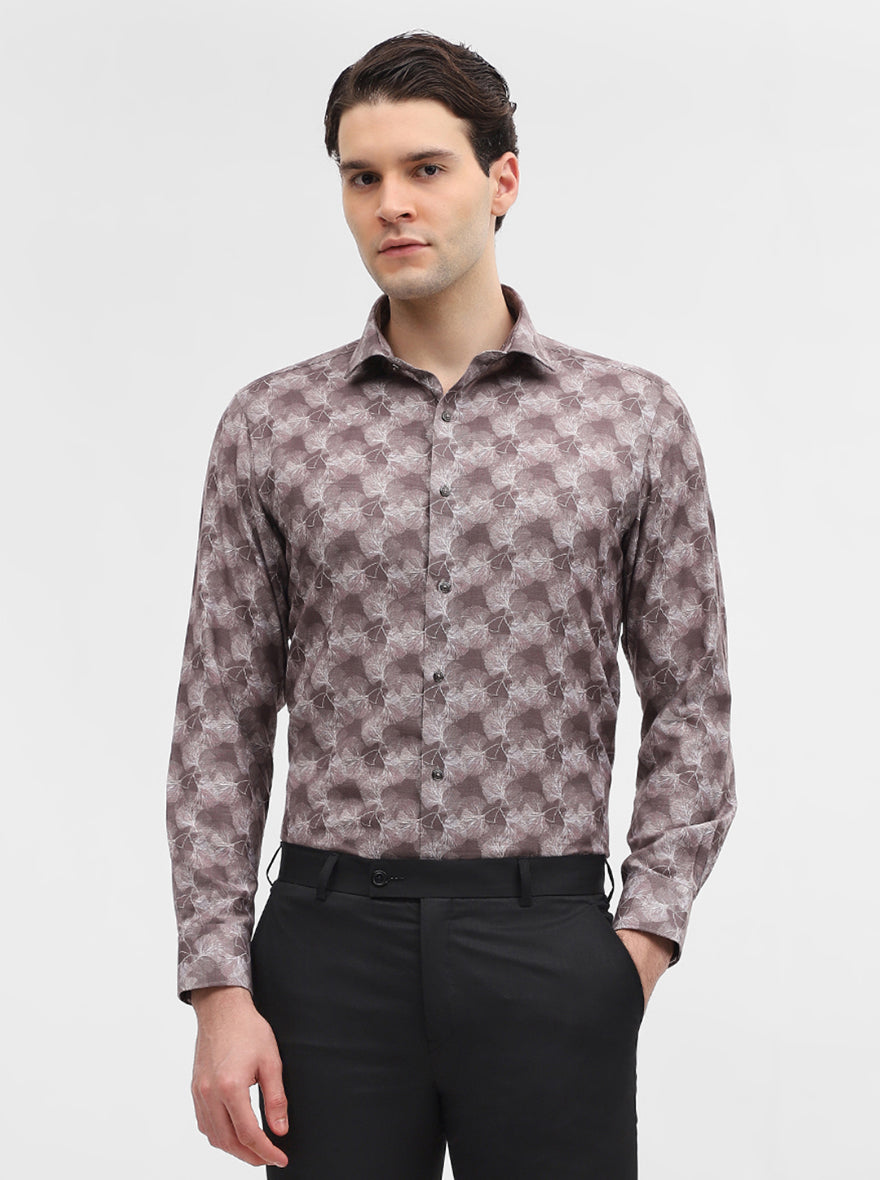 Brown Printed Slim Fit Party Wear Shirt | Greenfibre