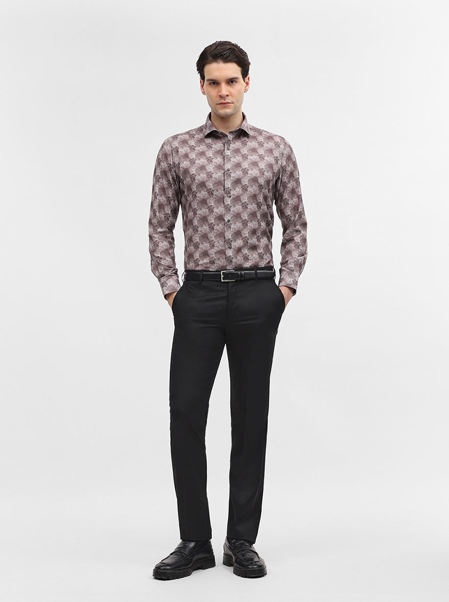Brown Printed Slim Fit Party Wear Shirt | Greenfibre