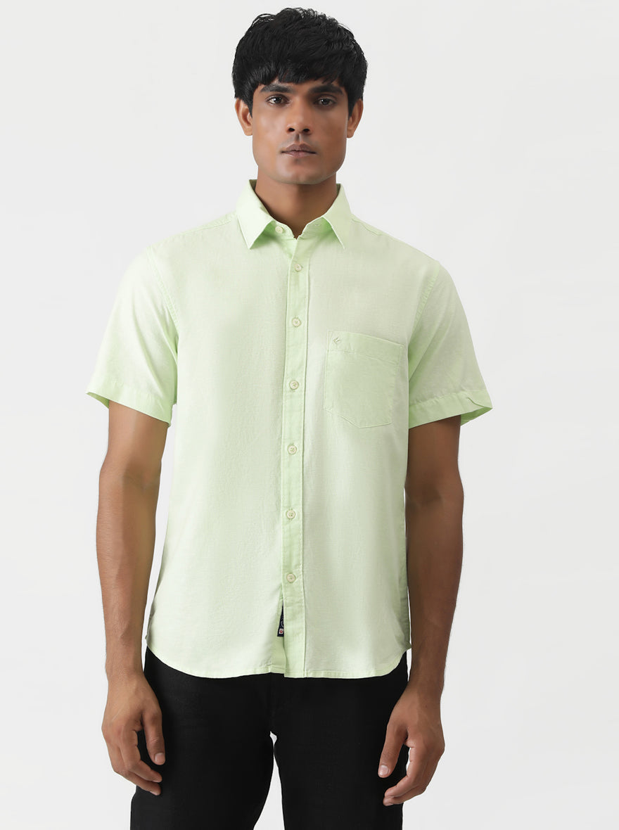 Light Green Solid Slim Fit Casual Shirt | Greenfibre