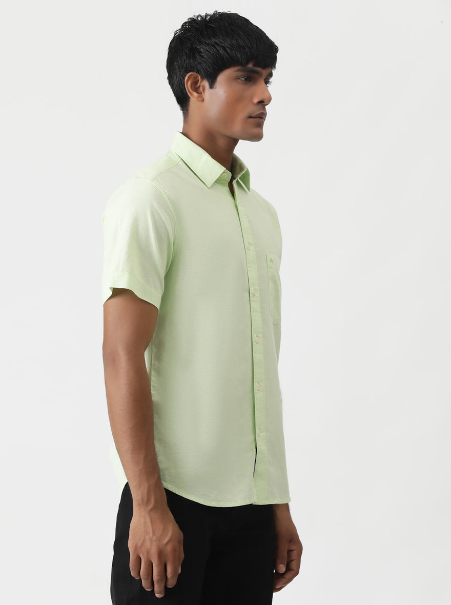 Light Green Solid Slim Fit Casual Shirt | Greenfibre