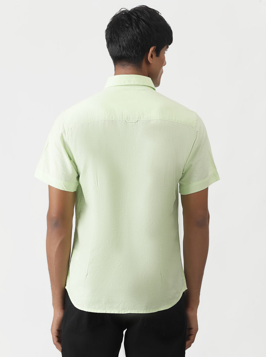 Light Green Solid Slim Fit Casual Shirt | Greenfibre