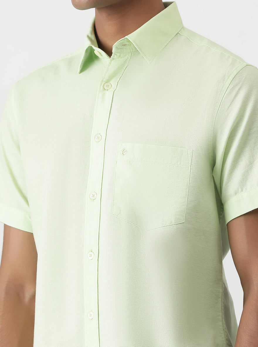 Light Green Solid Slim Fit Casual Shirt | Greenfibre