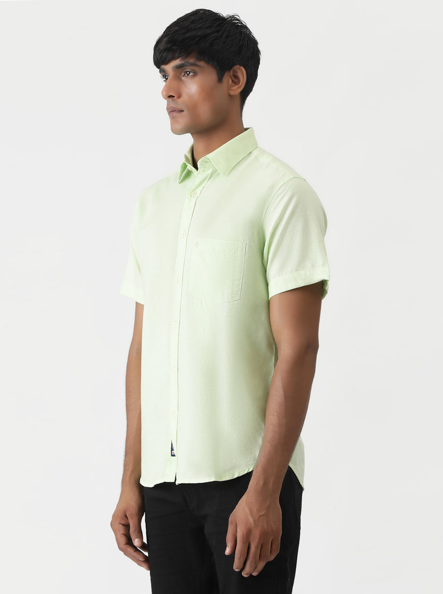 Light Green Solid Slim Fit Casual Shirt | Greenfibre