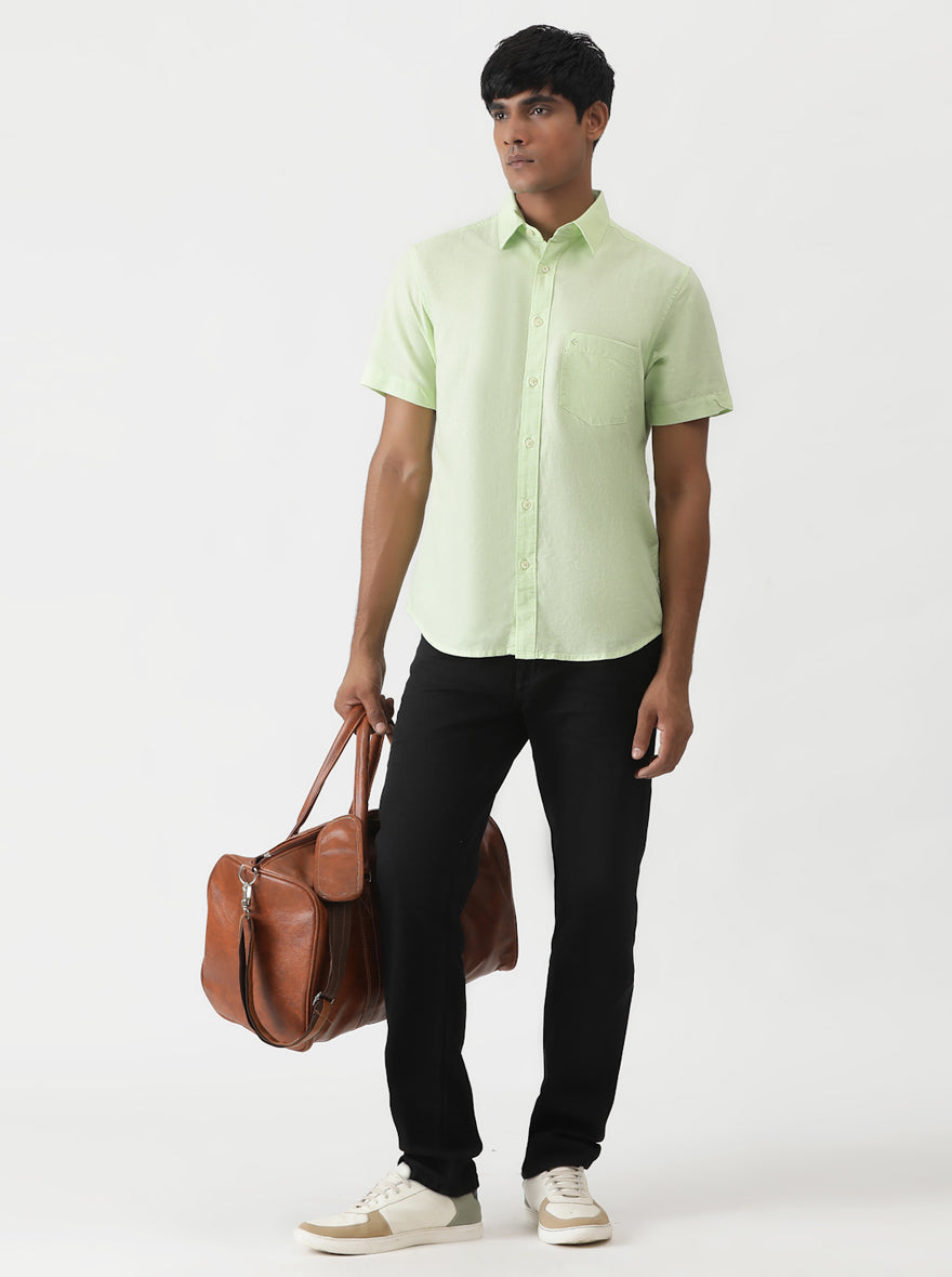 Light Green Solid Slim Fit Casual Shirt | Greenfibre