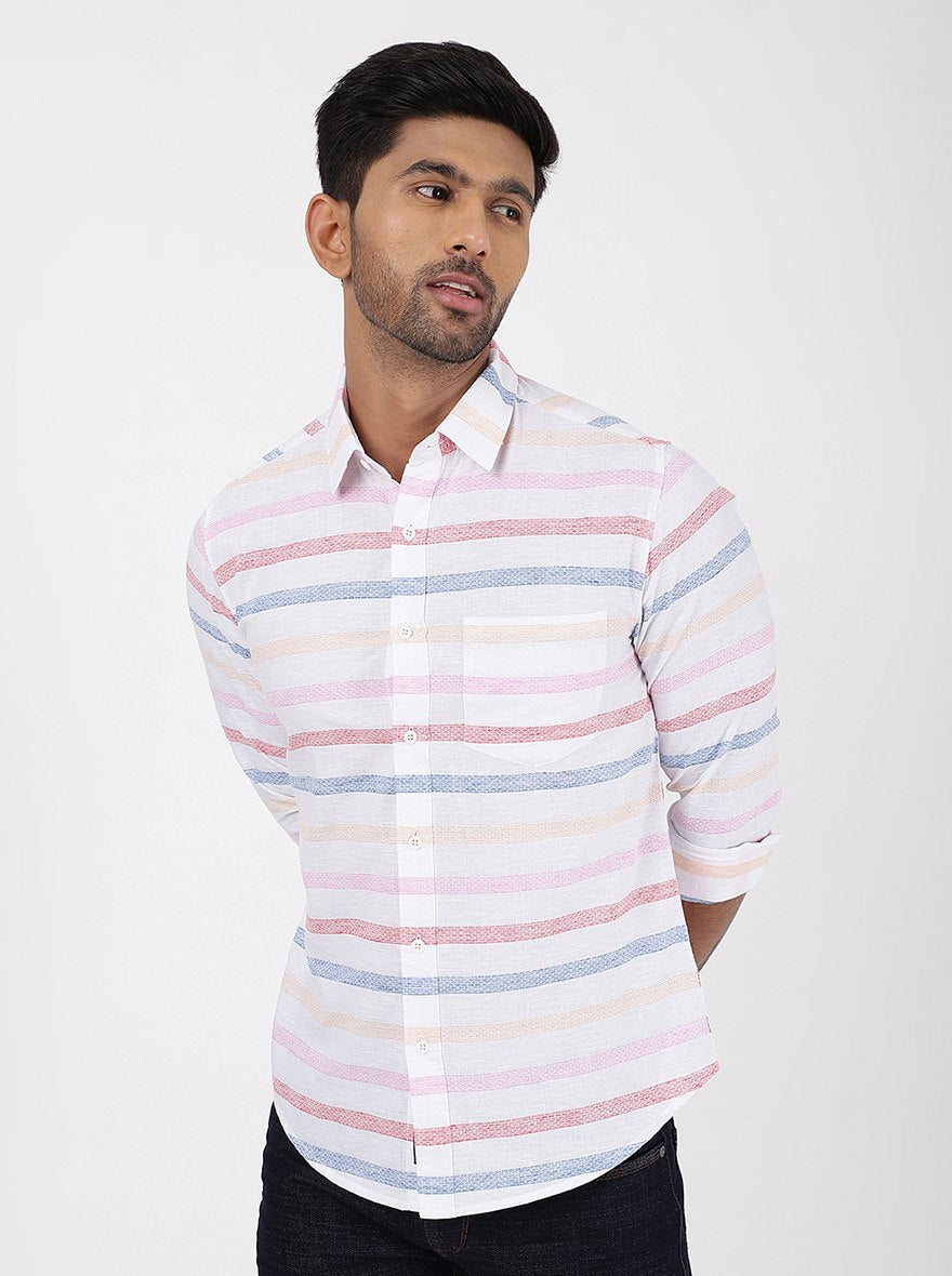 Pink Striped Slim Fit Casual Shirt | Greenfibre