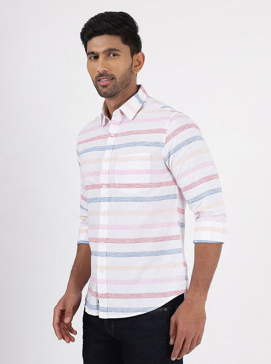 Pink Striped Slim Fit Casual Shirt | Greenfibre