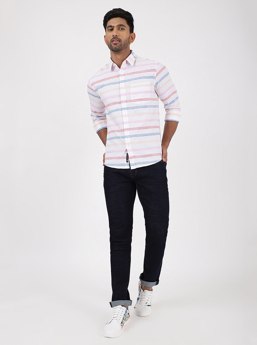 Pink Striped Slim Fit Casual Shirt | Greenfibre