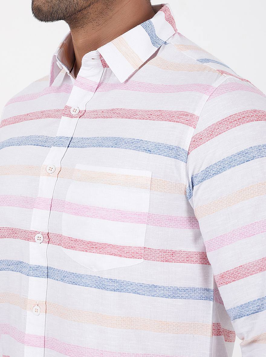 Pink Striped Slim Fit Casual Shirt | Greenfibre