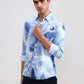 Sky Blue Printed Slim Fit Casual Shirt | Greenfibre